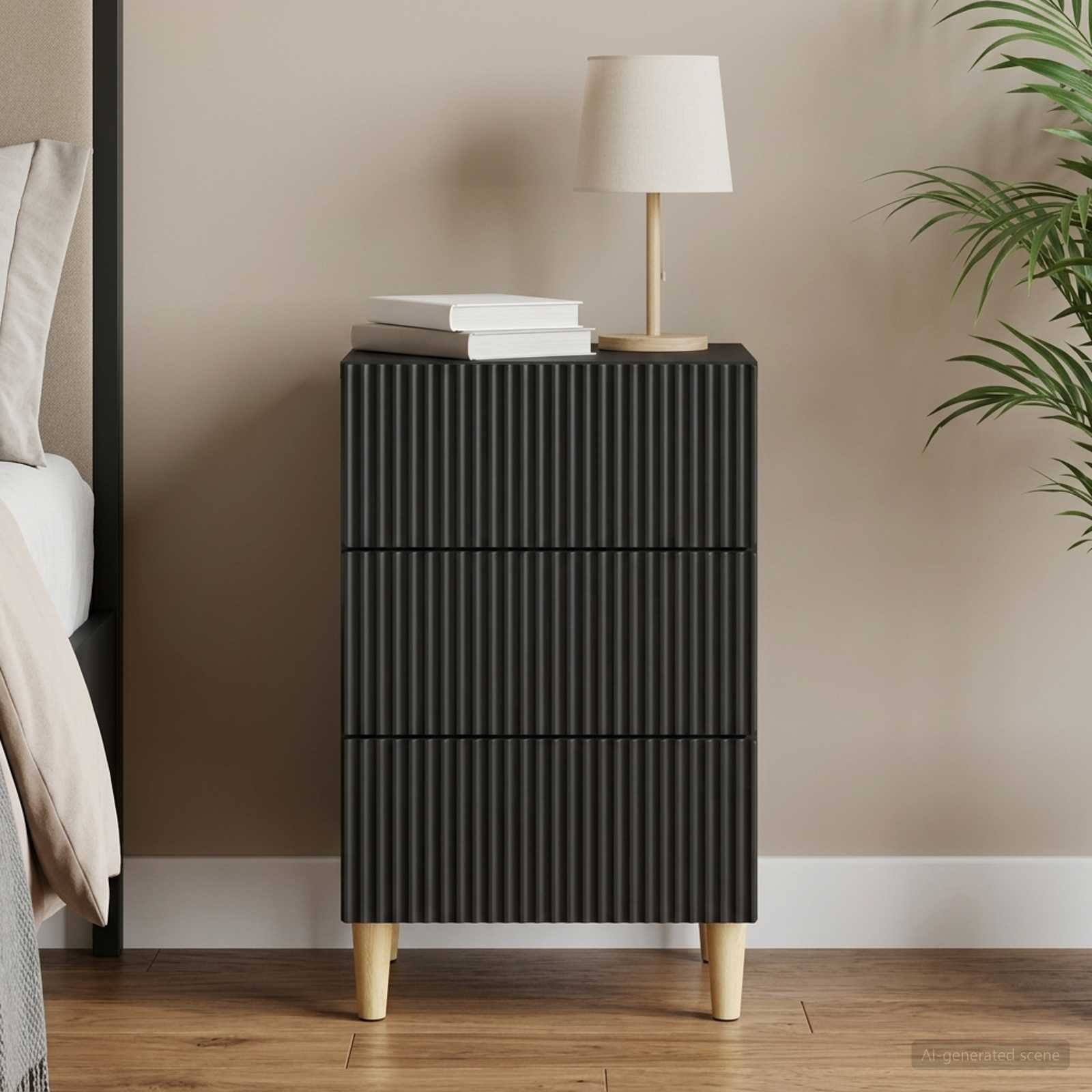 Walplus Engineered Wood Bedside Unit - Black - 43 x 41 x 66.5 cm