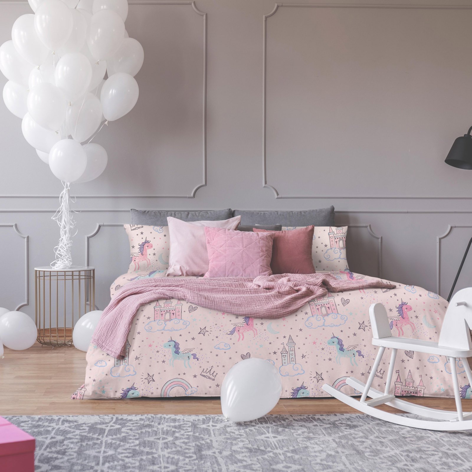 OHS Unicorn Kingdom Duvet Cover Set Blush - Double
