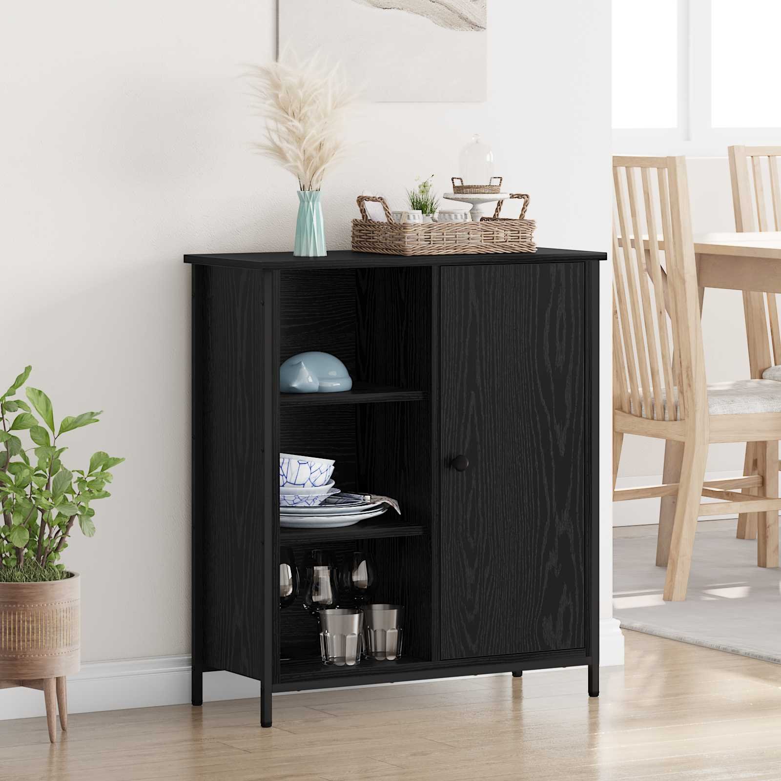 Walplus Engineered Wood 1 Door Sideboard - Black Ash - 70 x 30 x 80 cm