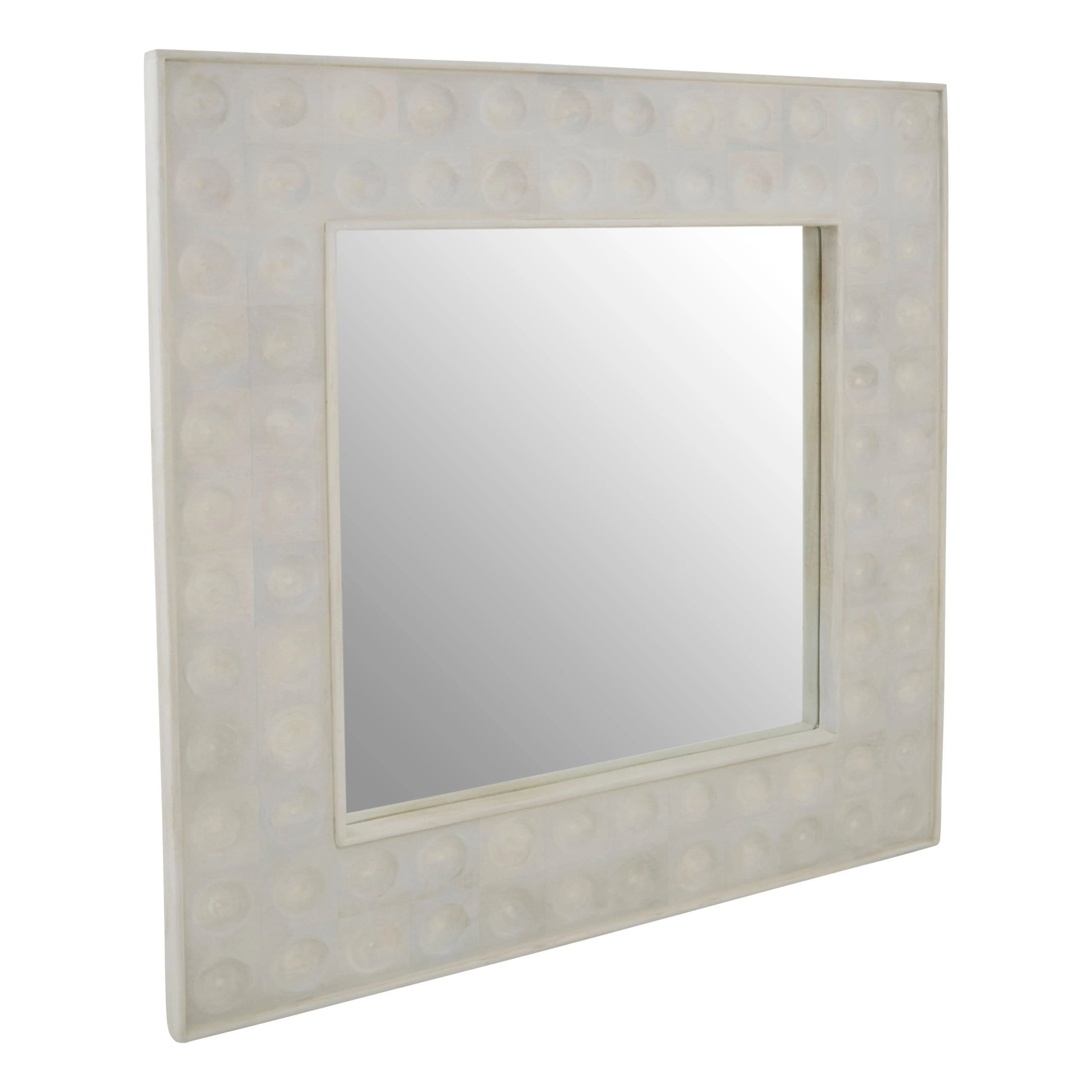 Orsina Satara Cream Finish Mango Wood Square Wall Mirror – White