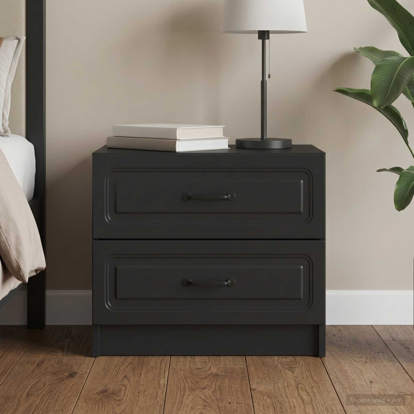 Walplus Engineered Wood Bedside Table - Black - 62 x 34.5 x 44.5 cm