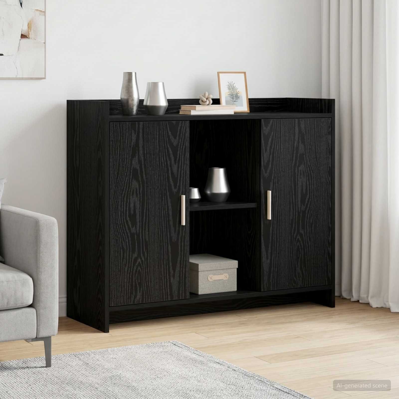 Walplus 2 Door Rectangular Sideboard - Black - 98.5 x 33 x 80 cm