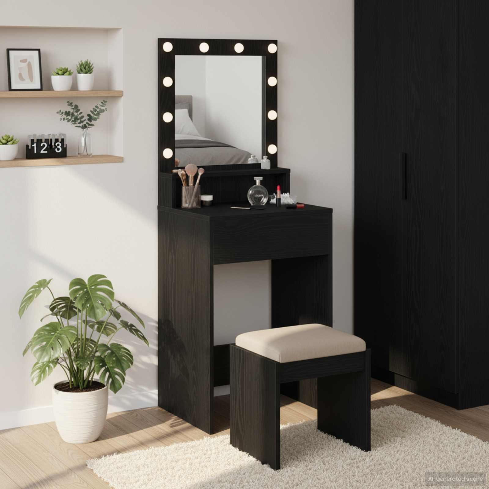 Walplus Engineered Wood Dressing Table - Black Oak - 50 x 41 x 135 cm