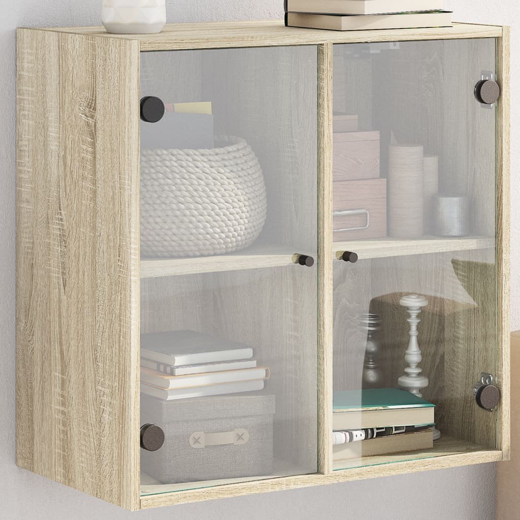 Walplus Engineered Wood Glass Door Wall Cabinet - Light Oak - 68 x 37 x 68.5 cm
