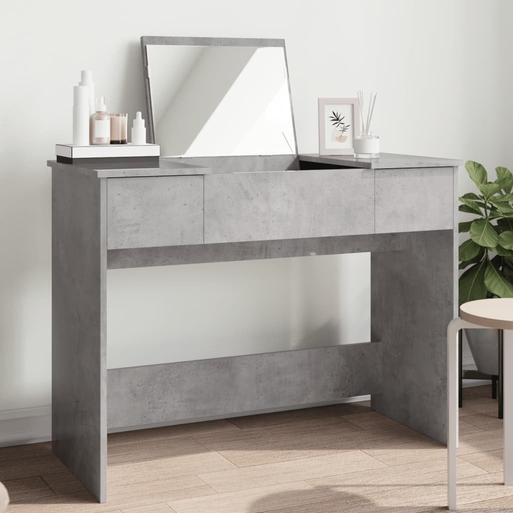 Walplus Glass Dressing Table - Concrete Grey - 100 x 45 x 76 cm