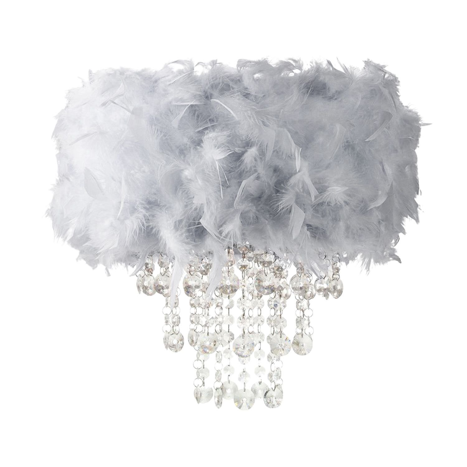 Happy Homewares Grey Feather with Transparent Acrylic Pendant Shade - 32cm
