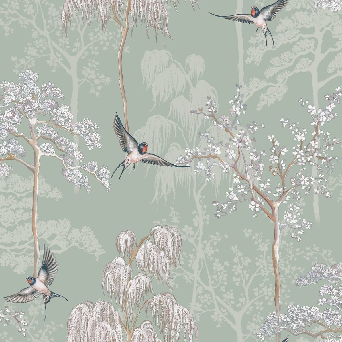 World Of Wallpaper Japanese Garden Wallpaper - Sage Green