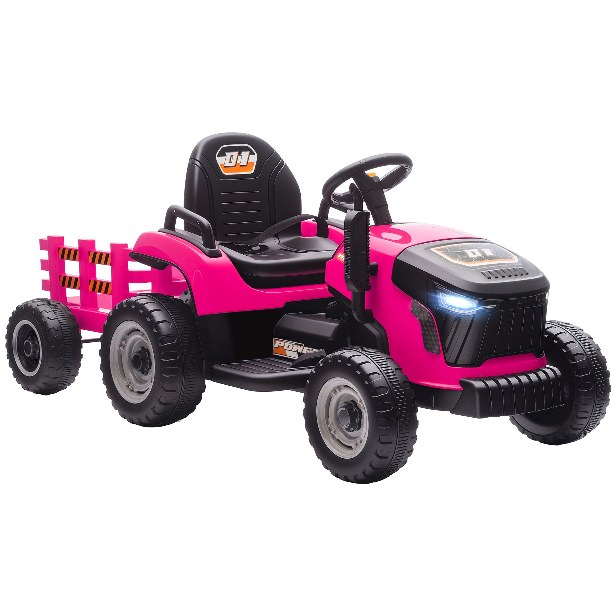 AIYAPLAY 12V 3 to 8 Years Remote Control Ride On Tractor with Trailer – Pink