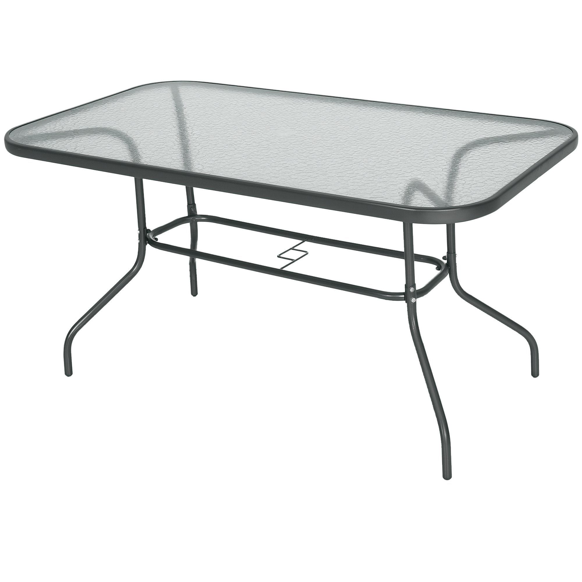 Outsunny Garden Dining Table with Glass Top and Metal Frame - Charcoal Grey