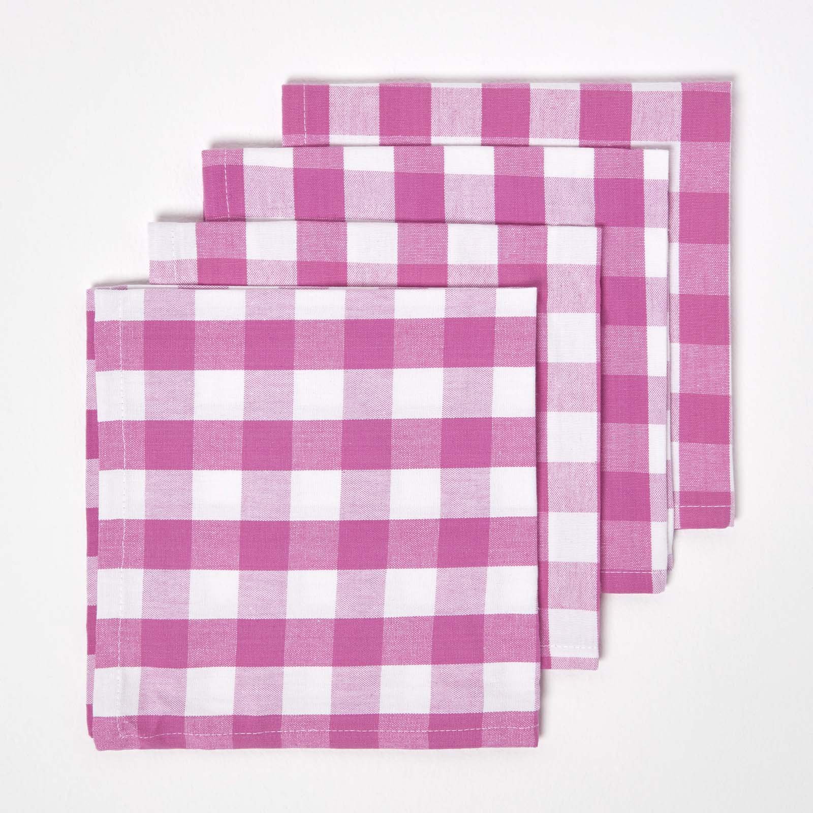 Homescapes Pack of 4 Cotton Gingham Napkins - Pink