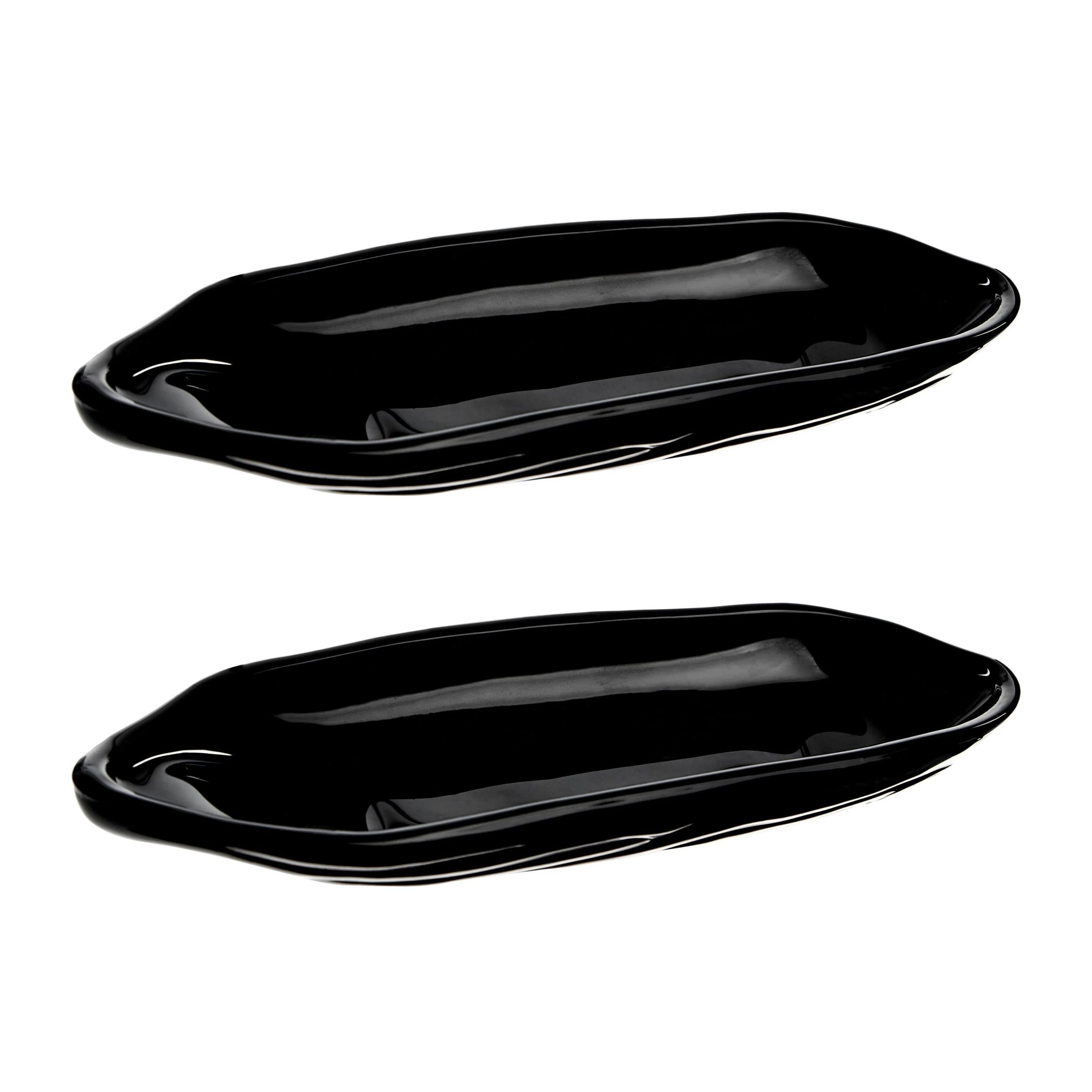 Orsina Vidrio Set of 2 Corn On The Cob Glass Dishes - Black