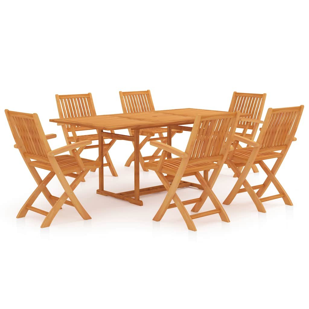 Walplus 7 Piece Teak Wood Folding Garden Dining Set - Brown - 180 x 90 x 75 cm