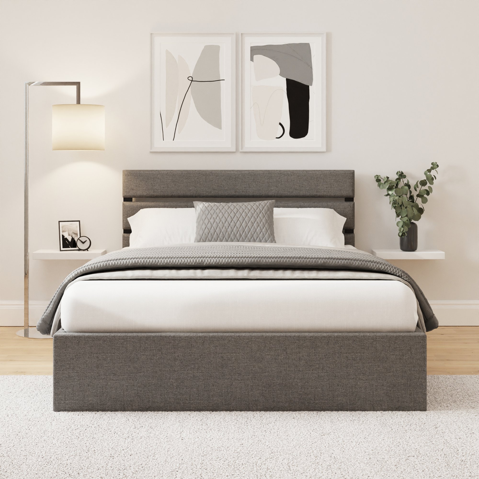 GFW Hudson Small Double Fabric End Lift Ottoman Bed with Mattress - Grey