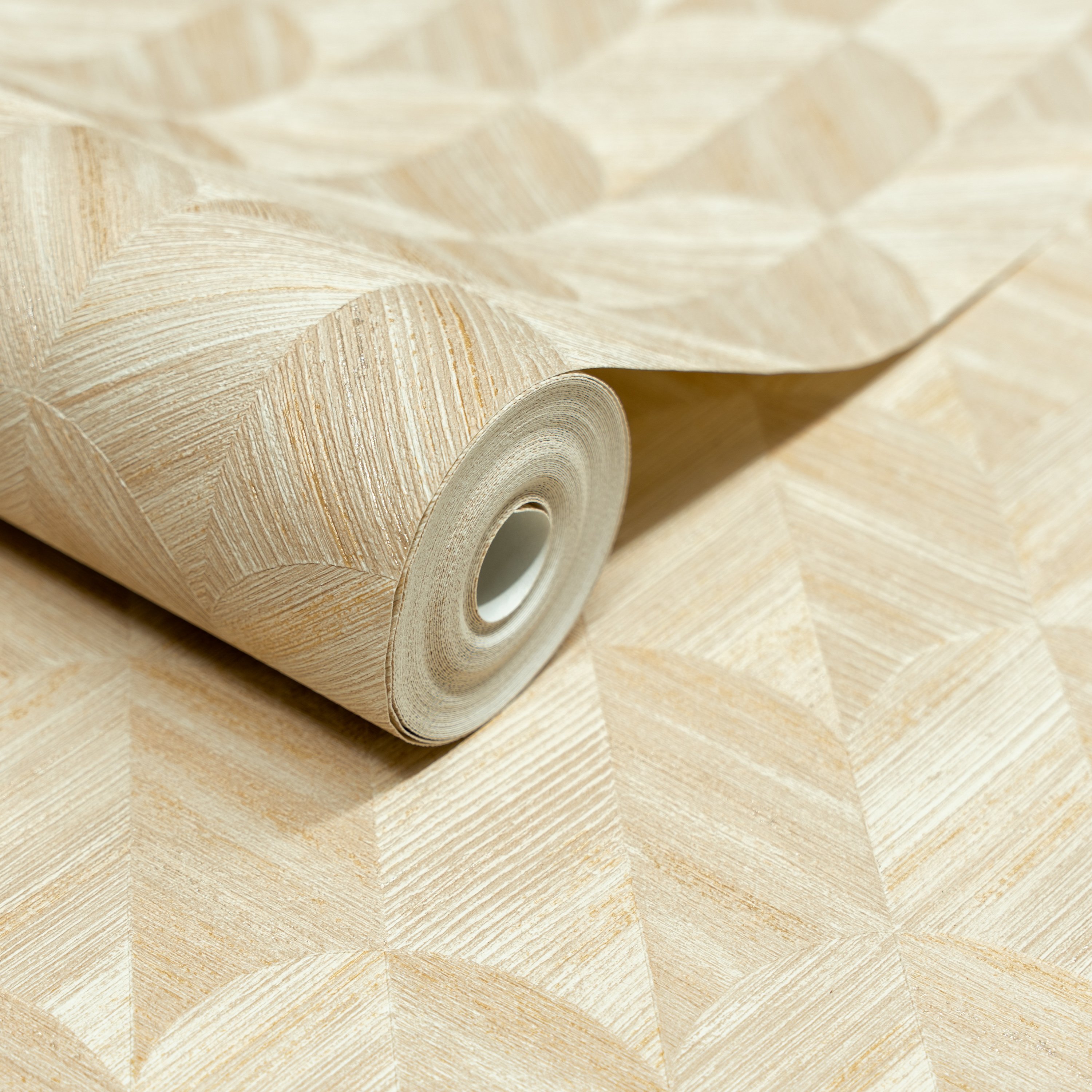 Grandeco Boutique Amber Art Deco Geo Embossed Wallpaper - Beige