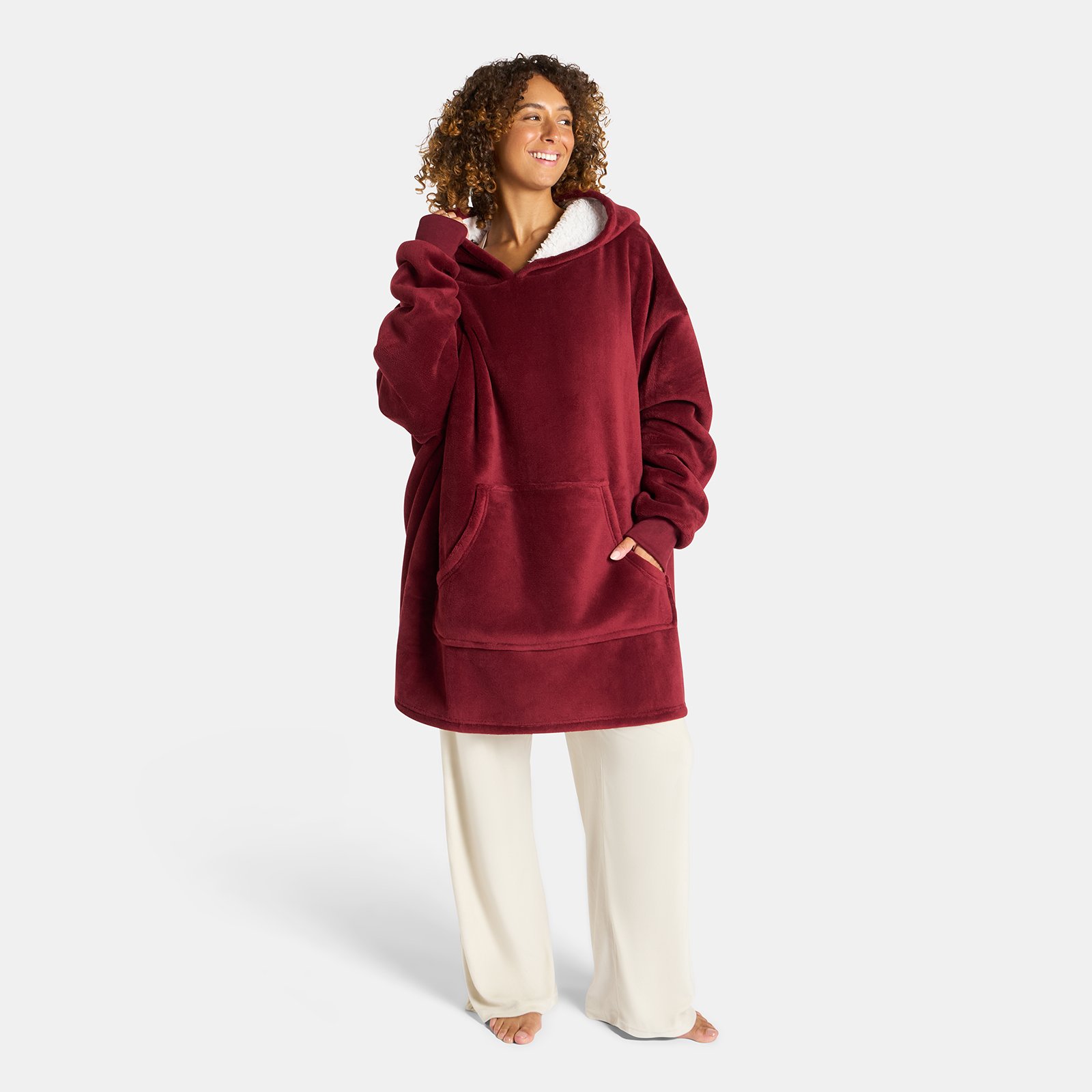 OHS Coral Fleece Hoodie Blanket - One Size - Burgundy