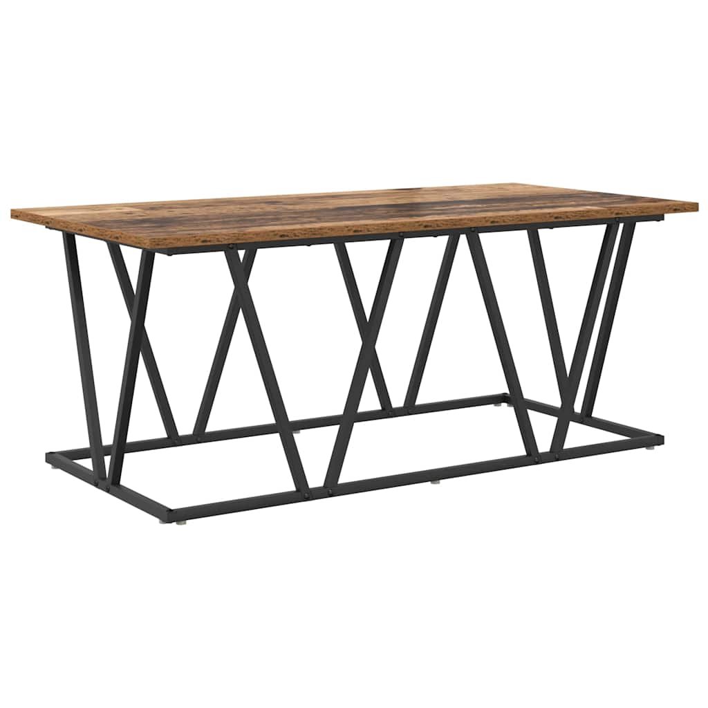 Walplus Engineered Wood and Metal Coffee Table - Dark Wood - 100 x 50 x 40 cm