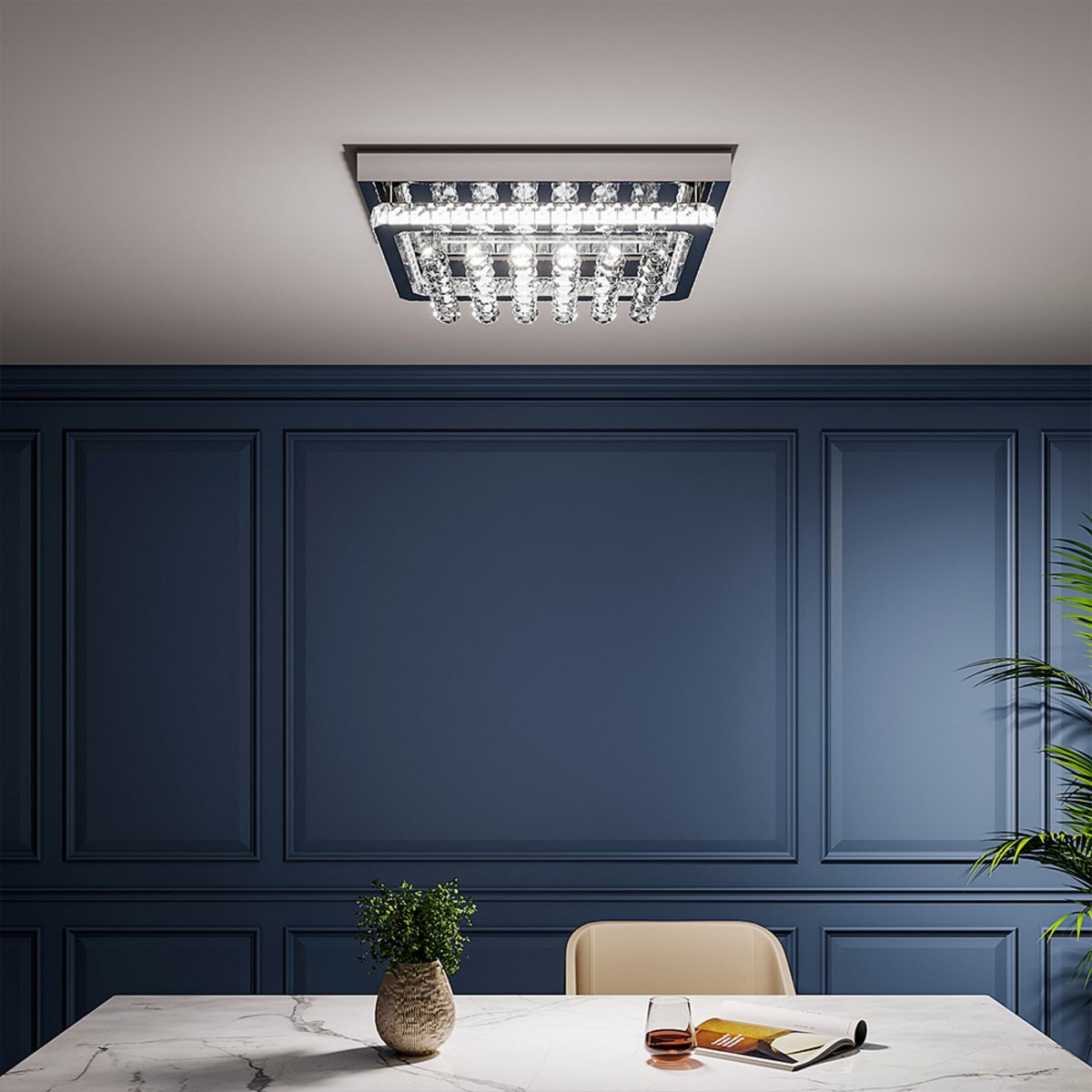 Living and Home Crystal LED Flush Ceiling Light - Chrome