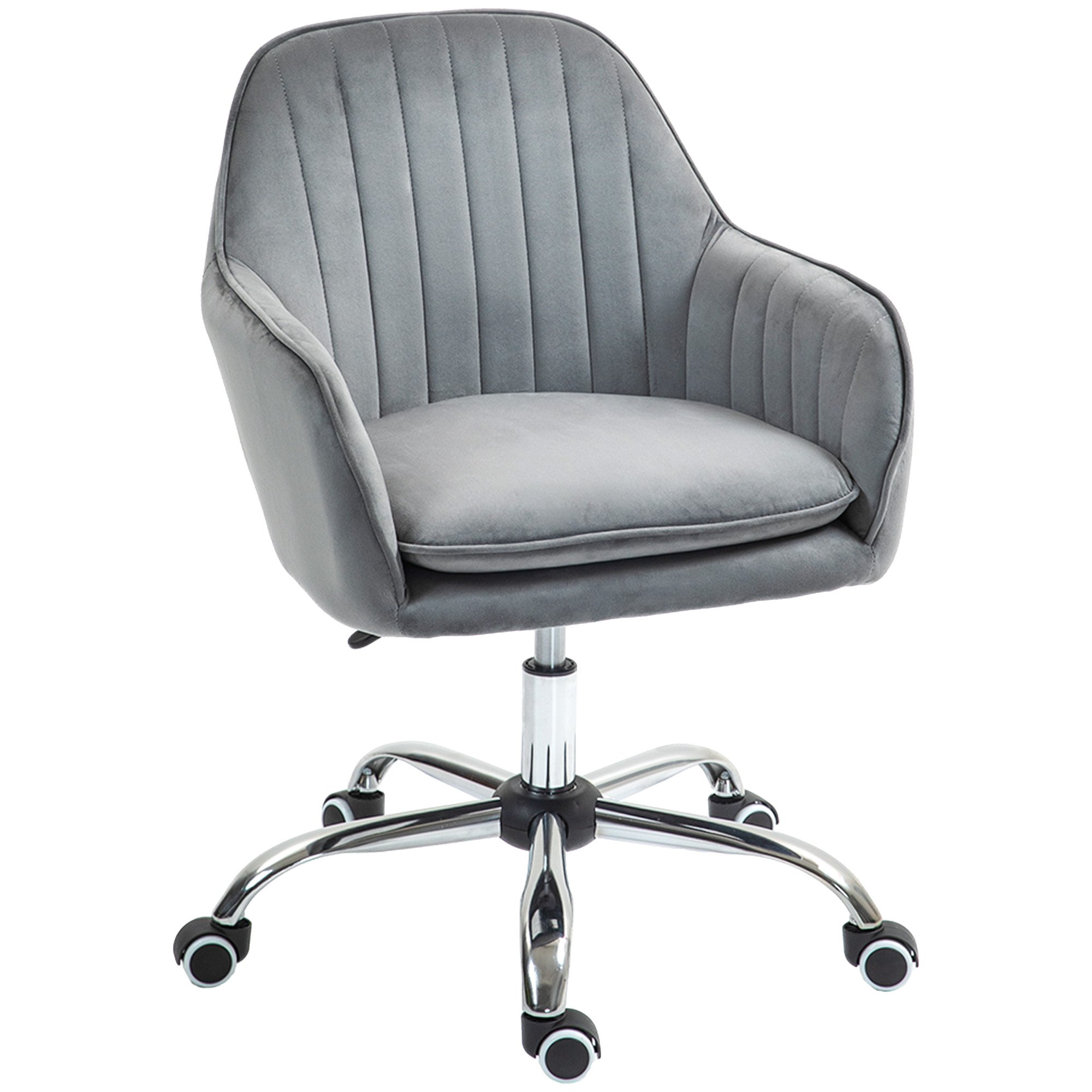 HOMCOM Velvet Adjustable Swivel Office Desk Chair with Rolling Wheels - Grey