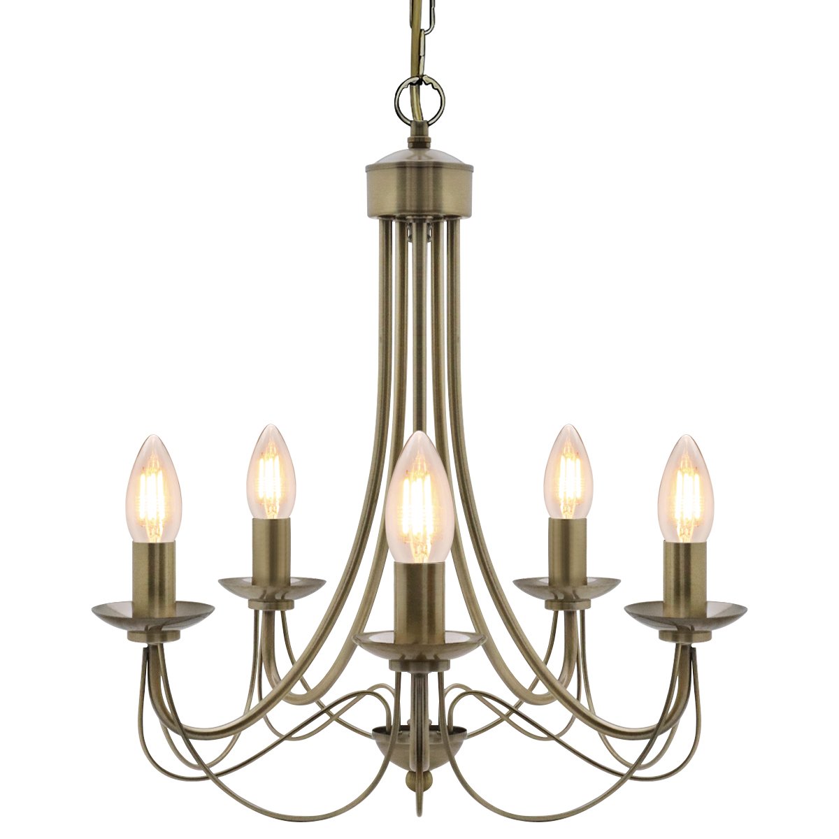 Energy Light Bulbs 5 Light Candle Lantern Ceiling Chandelier - Antique Brass