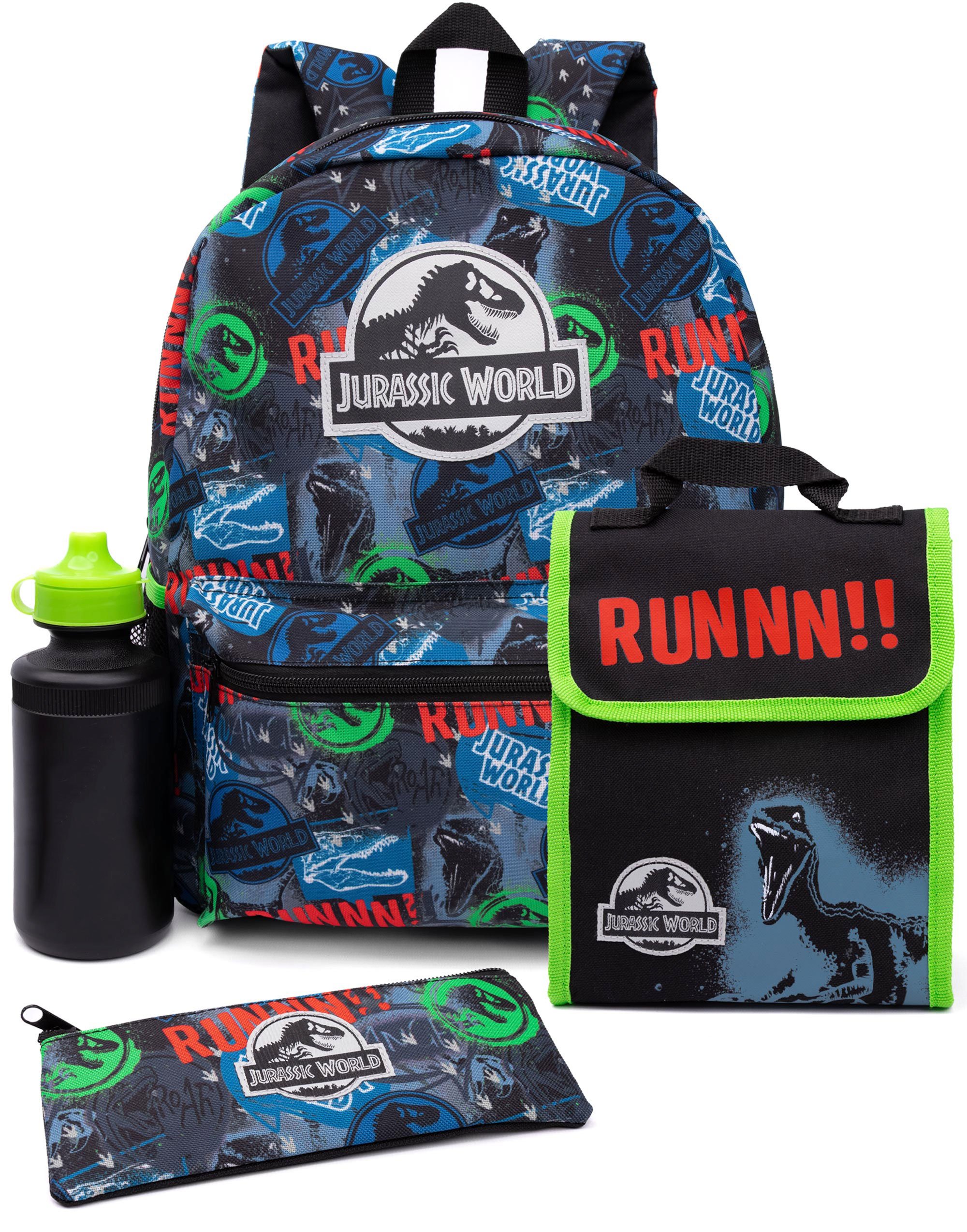 Jurassic World Logo Kids Boys 4 Piece Backpack Set - Black