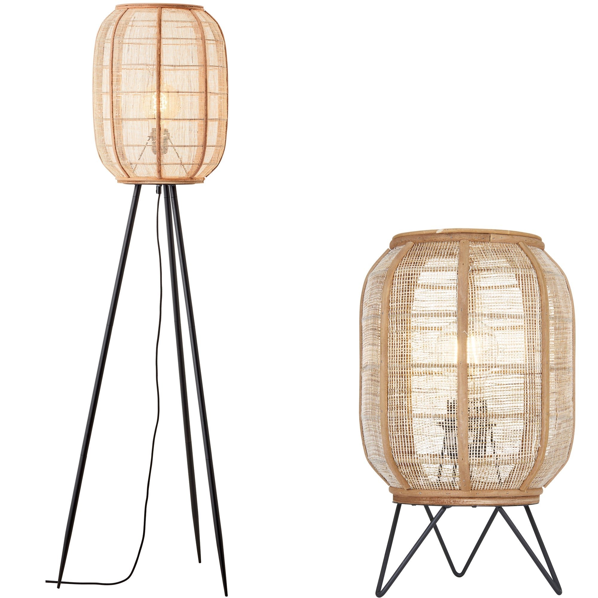 Loops Direct Steel and Bamboo Floor and Table Lamp Set - Matt Black