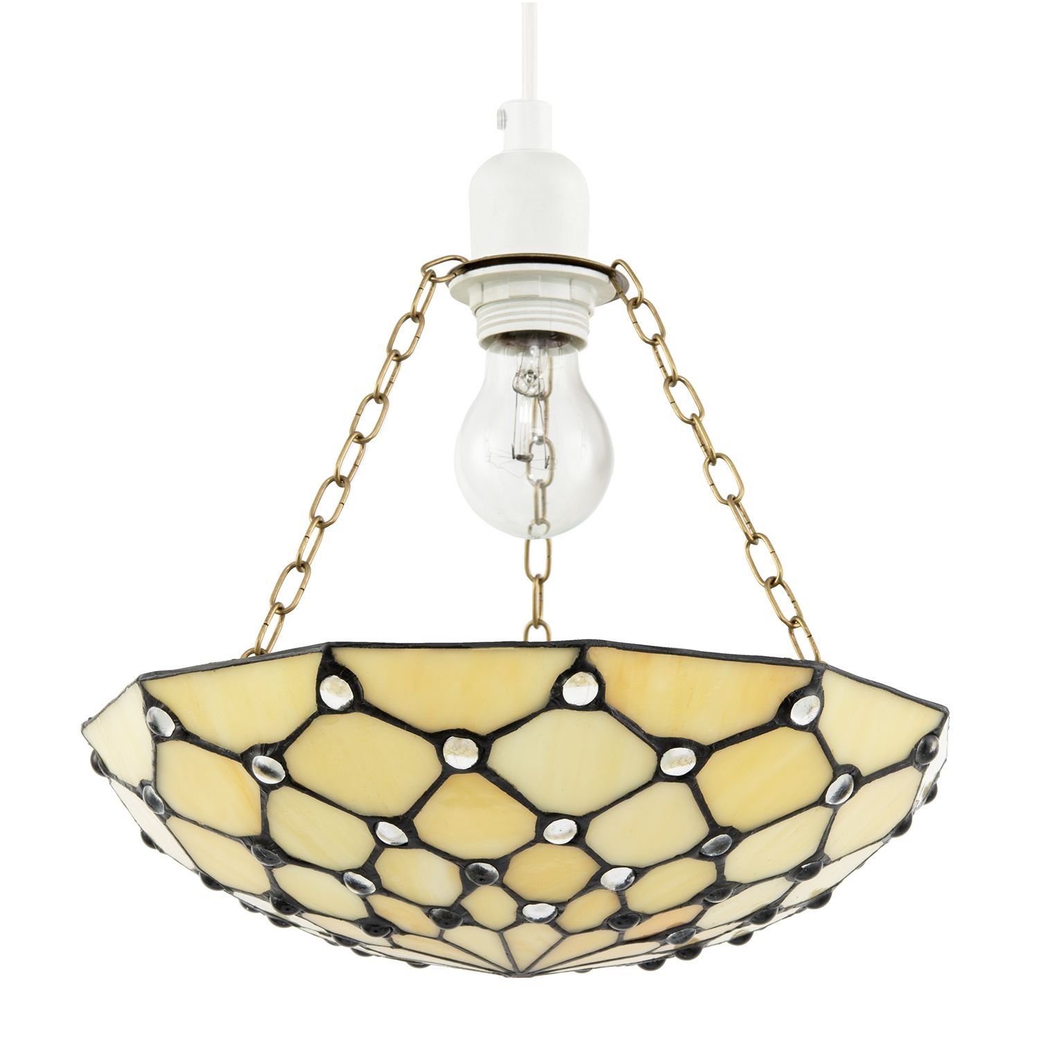Happy Homewares Amber Toned and Clear Beaded Tiffany Glass Pendant Shade - 30cm