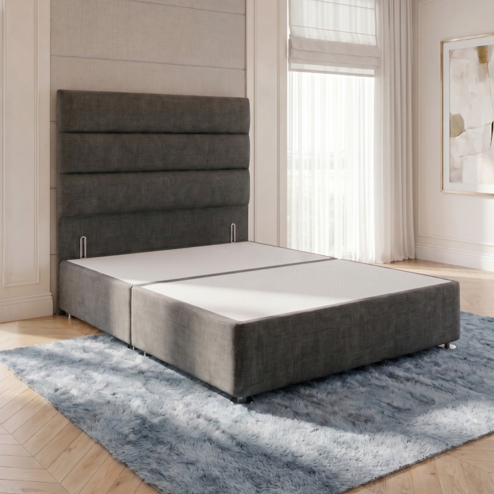 Somnior Regent Linen Super King Divan Bed 54" Headboard - Charcoal