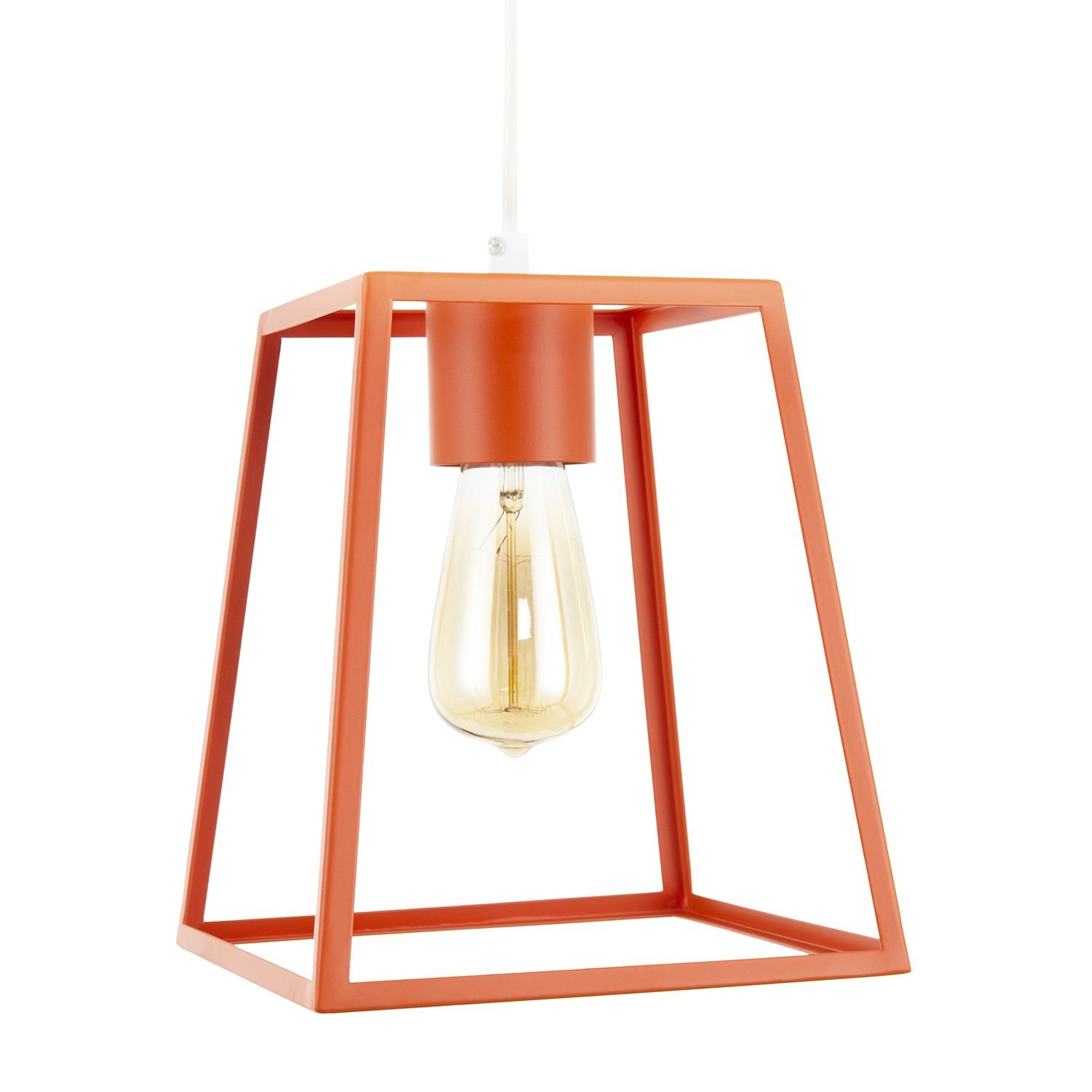 Happy Homewares Industrial in Orange with Square Top Pendant Shade - 21cm