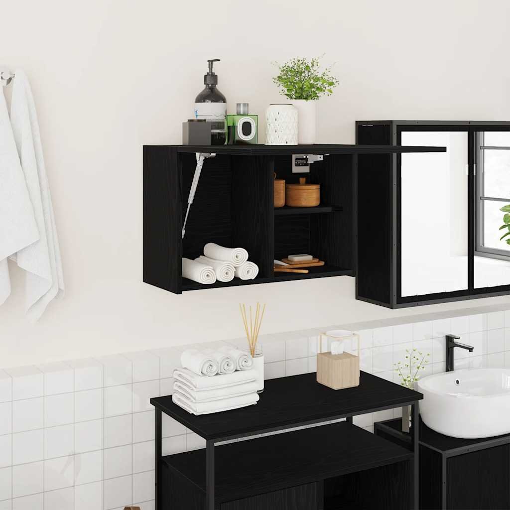 Walplus Engineered Wood Bathroom Wall Cabinet - Black - 60 x 25 x 40 cm