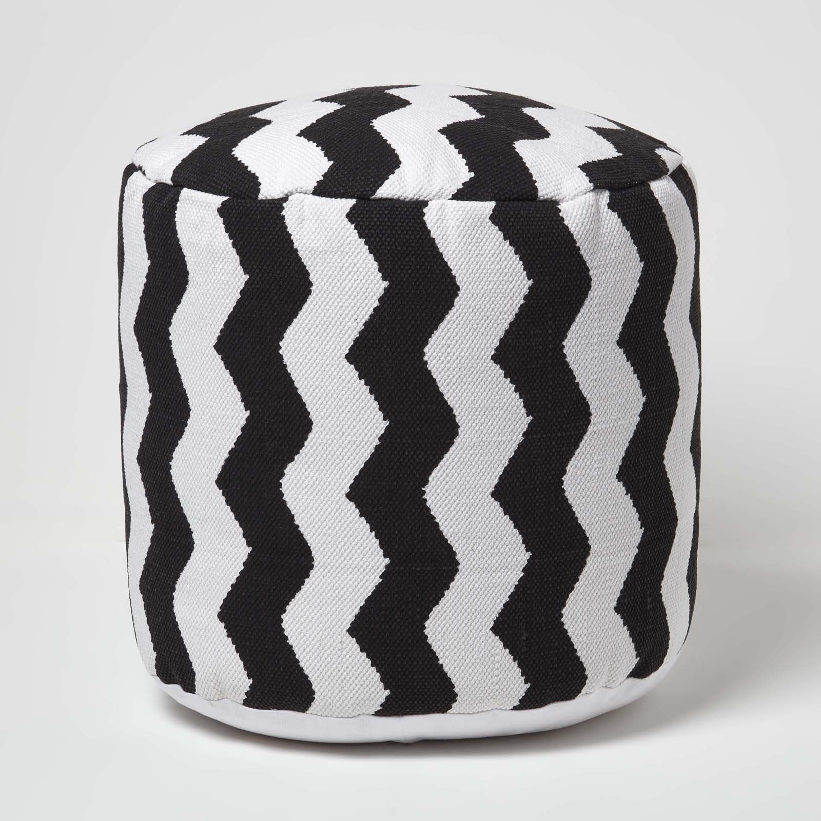 Homescapes Circular Cube Bean Footstool Chevron Pattern – Black and White