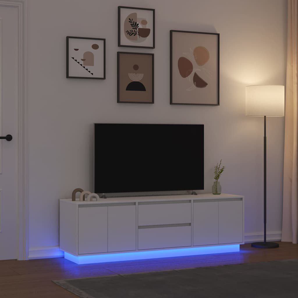 Walplus Engineered Wood LED 2 Drawers TV Cabinet - White - 160.5 x 41 x 50 cm