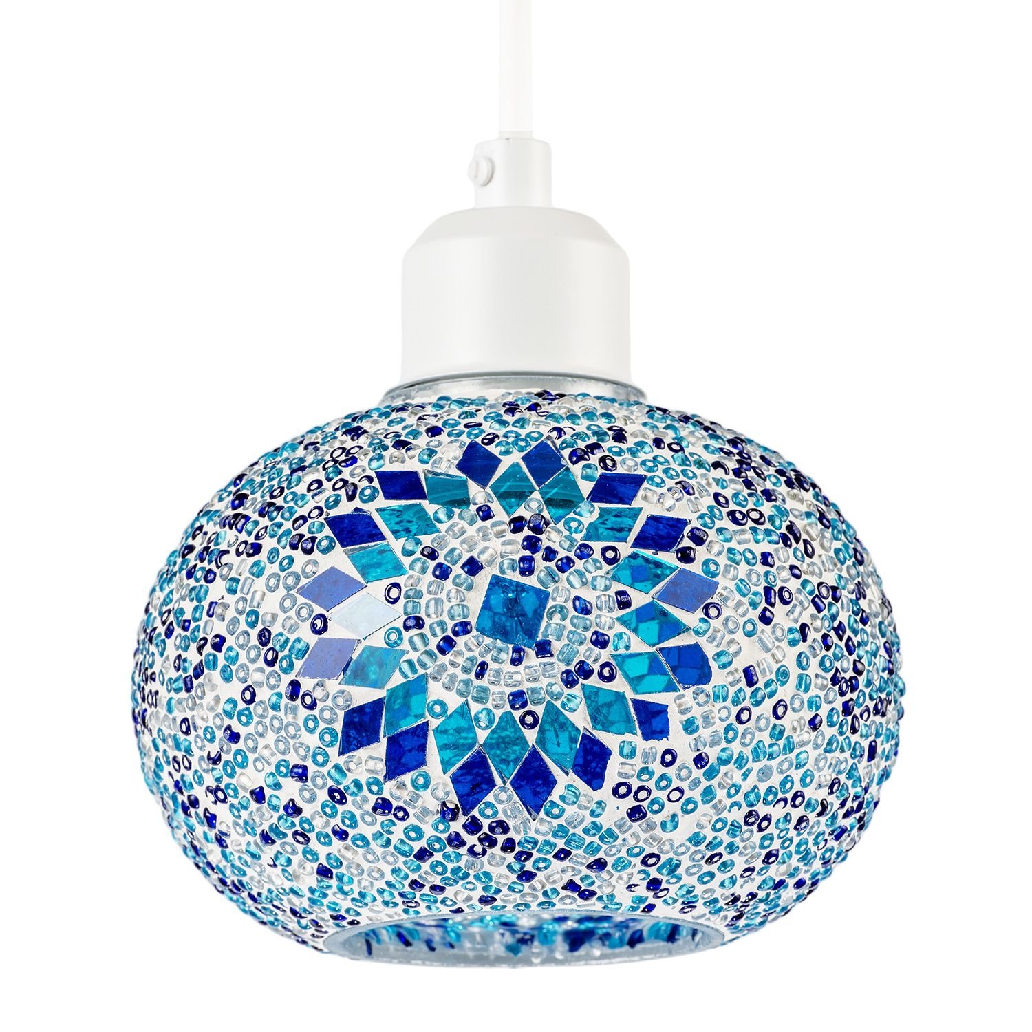 Happy Homewares Dark Blue Mosaic Glass Artisanal Pendant Shade - 15cm