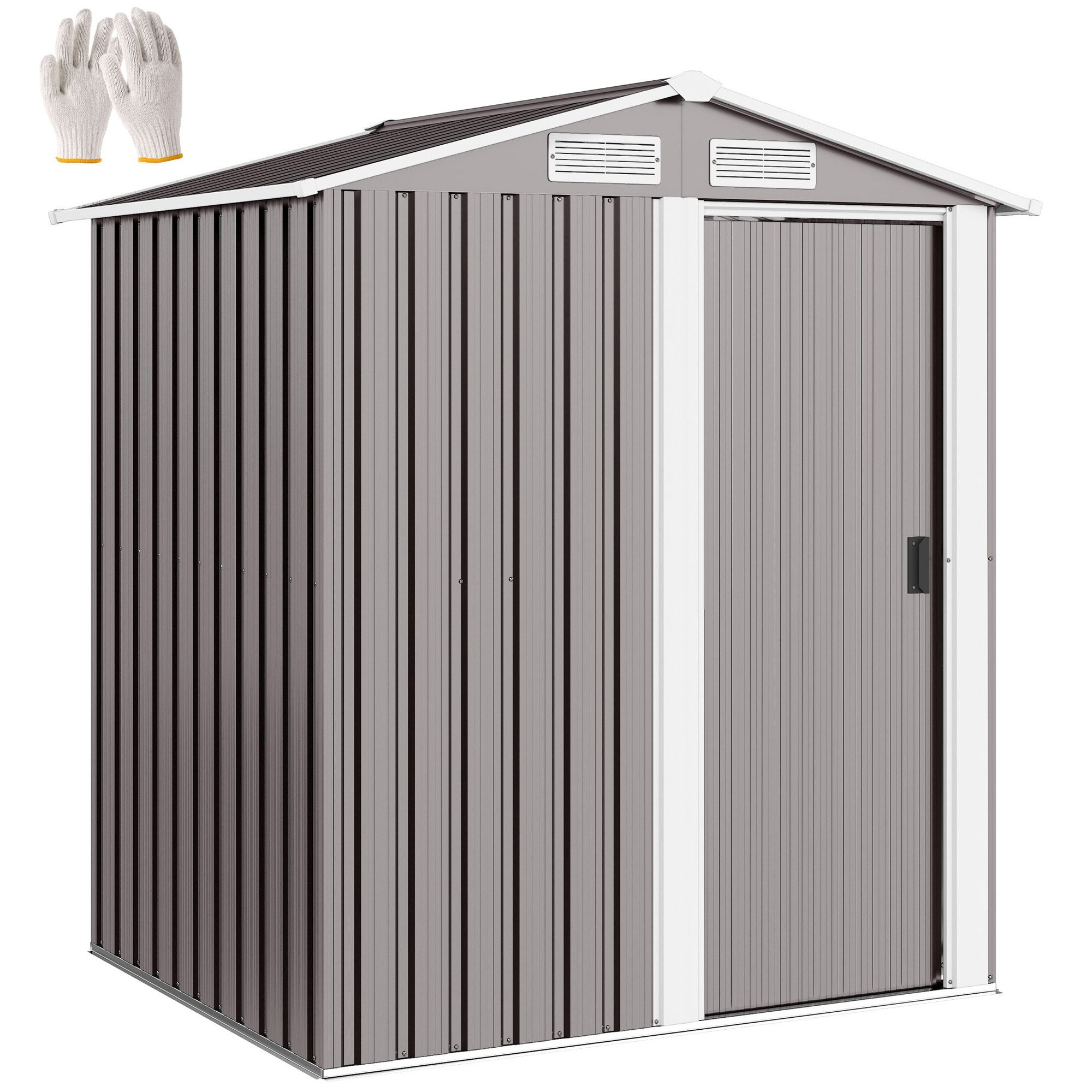 Outsunny Metal Garden Shed with Sliding Door Patio - Grey