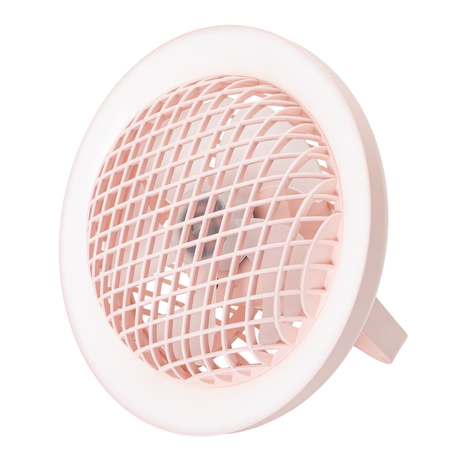 Happy Homewares Soft Pink Rechargeable 3 Speed Fan with LED Desk Lamp - 20cm