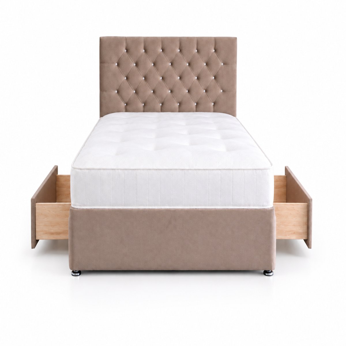 Comfy Deluxe 4ft Small Double       2 Drawer Velvet  Divan Bed Set -  Beige