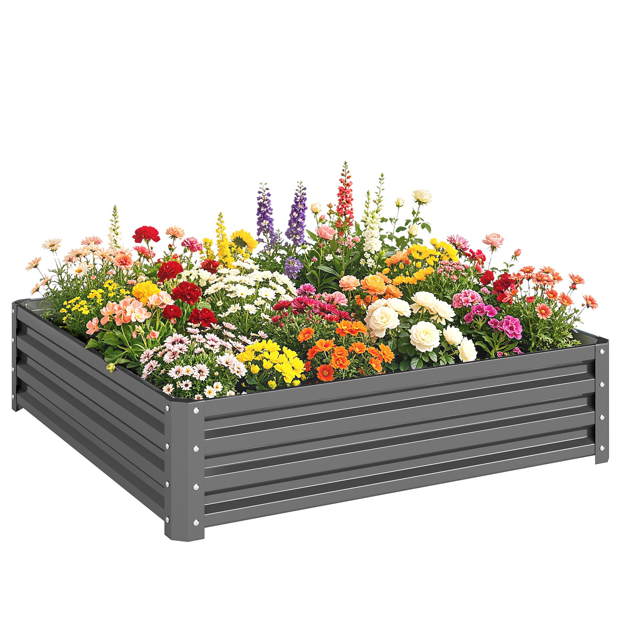 Outsunny Metal Raised Garden Bed with Open Bottom - Light Grey
