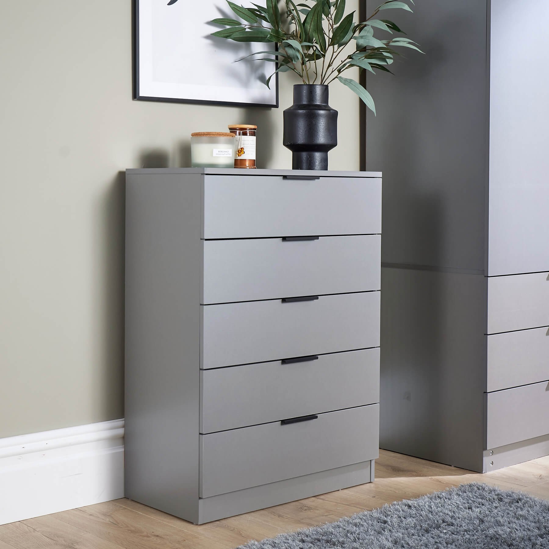 Home Source Phoenix 5 Drawer Chest - Grey