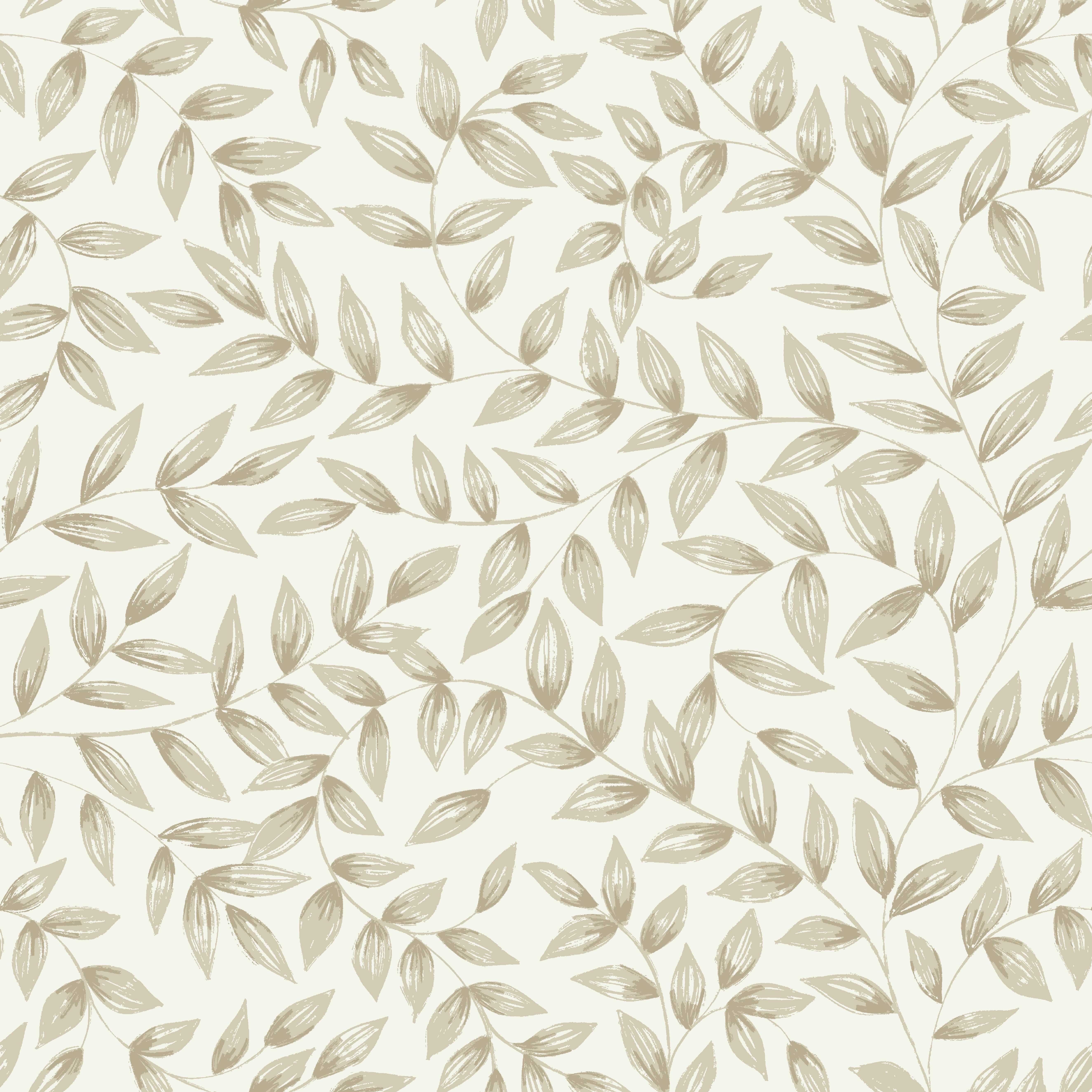 Grandeco Jessy Hand painted Leaf Trail Textured Wallpaper - Neutral Beige