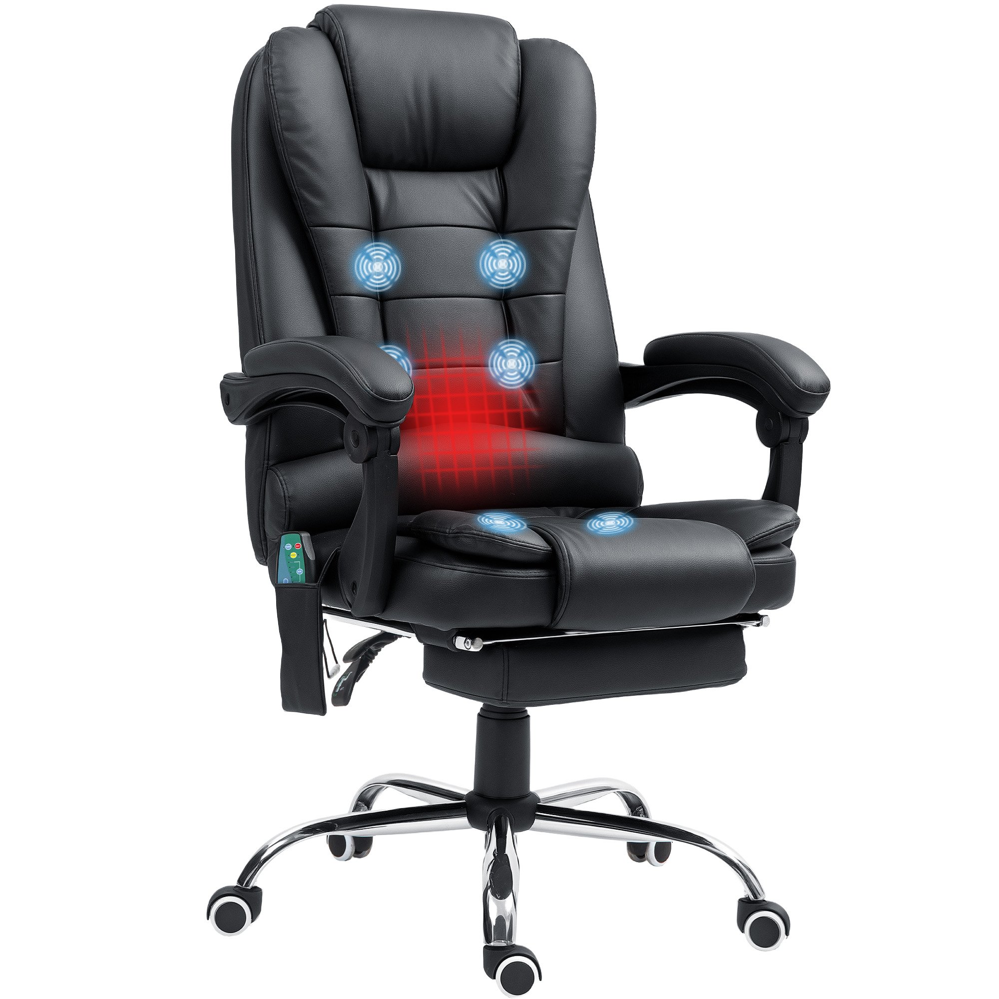 Vinsetto 6 Point Vibrating Massage Heated Lumbar Office Chair - Black
