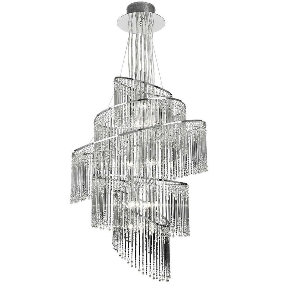 Loops Direct Glass and Steel 24-Light Chandelier Pendant - Clear