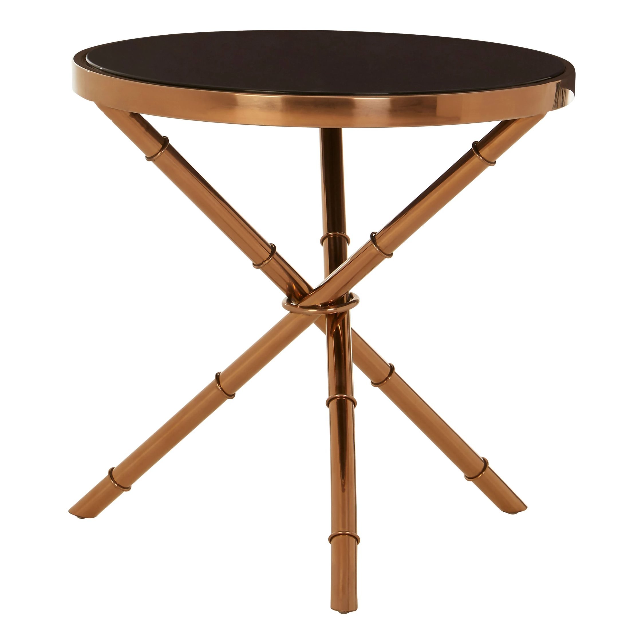 Orsina Alvaro Round Side Table with Legs and Glass Top – Rose Gold and Black