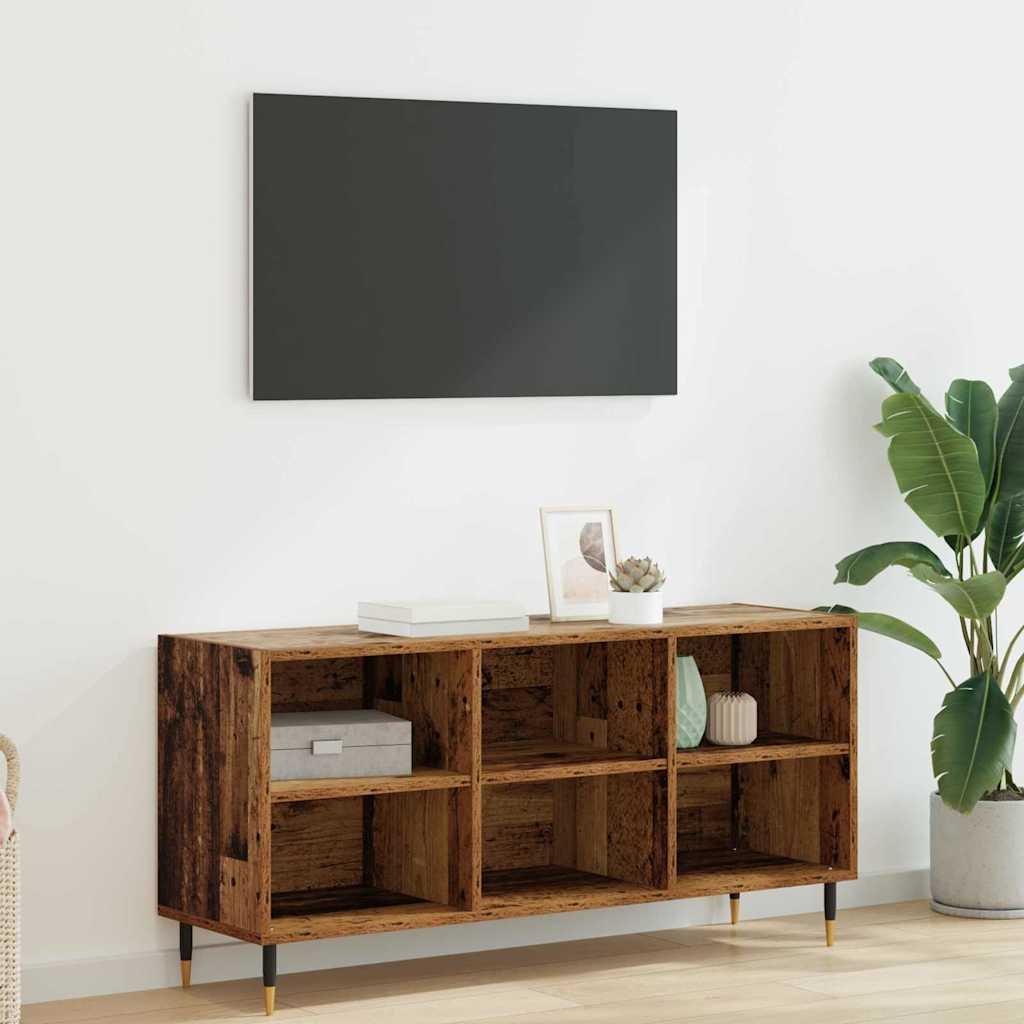 Walplus 6 Shelf Engineered Wood TV Cabinet - Old Wood - 103.5 x 30 x 50 cm