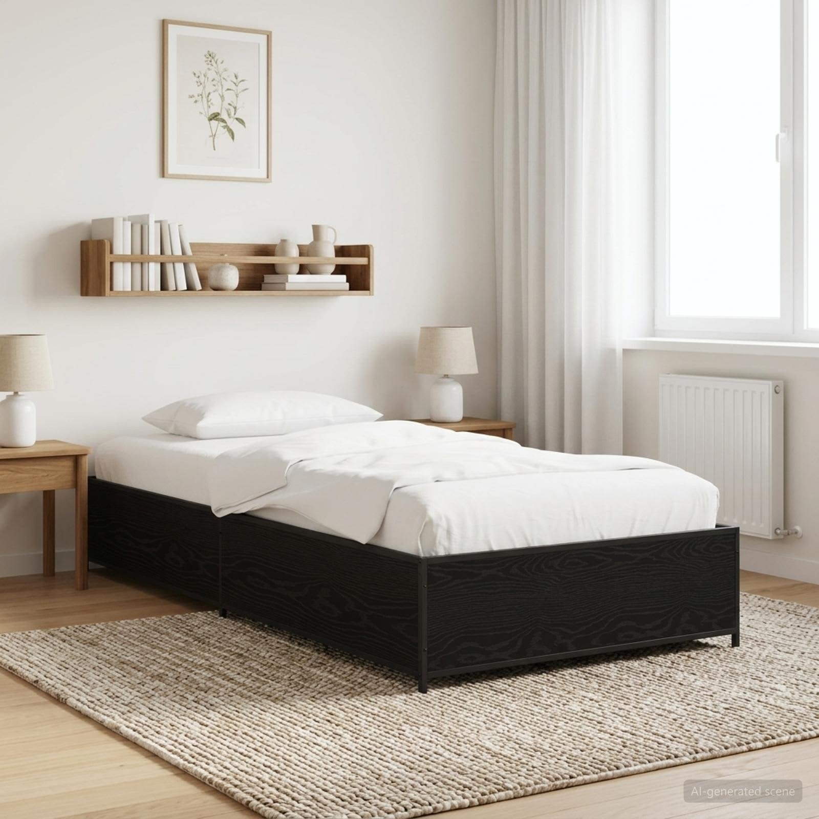 Walplus Engineered Wood Small Single Bedframe - Black Oak