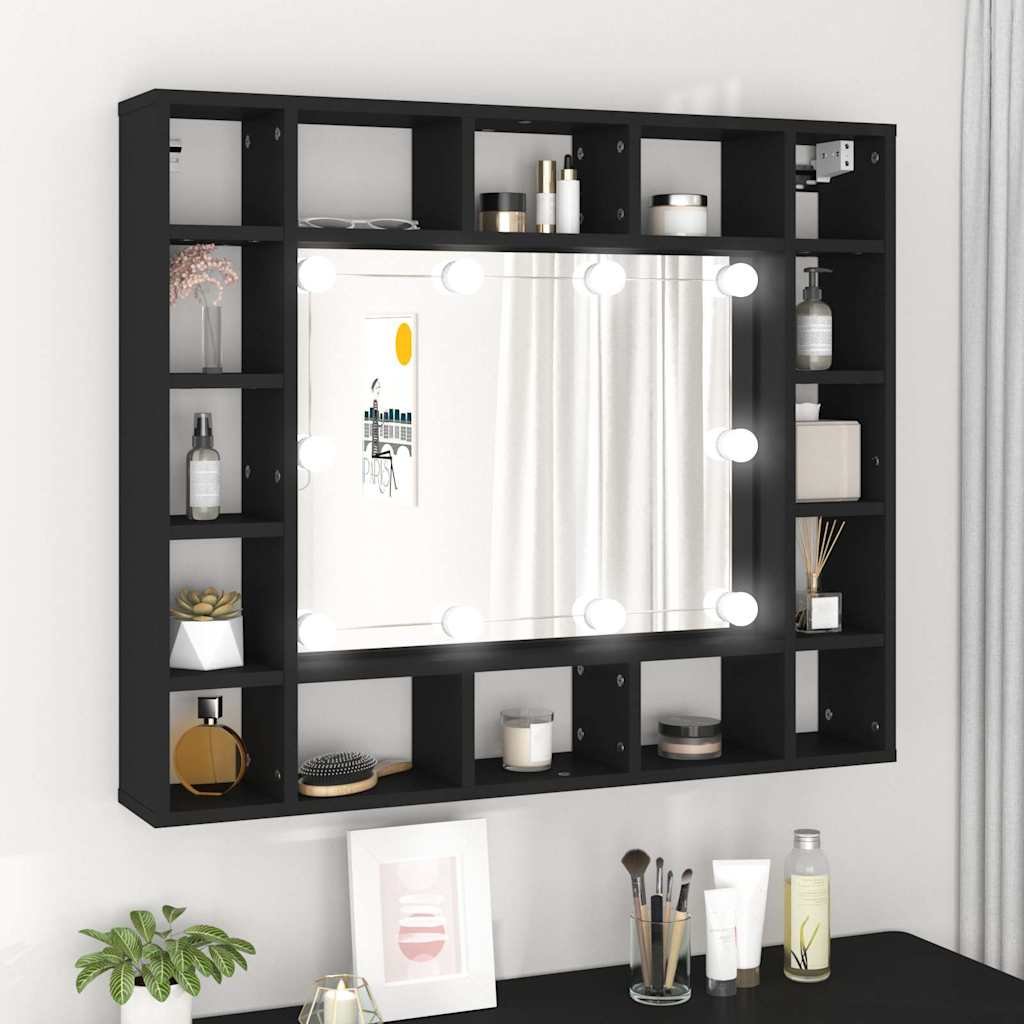 Walplus LED Engineered Wood Mirror Cabinet - Black - 91 x 15 x 76.5 cm