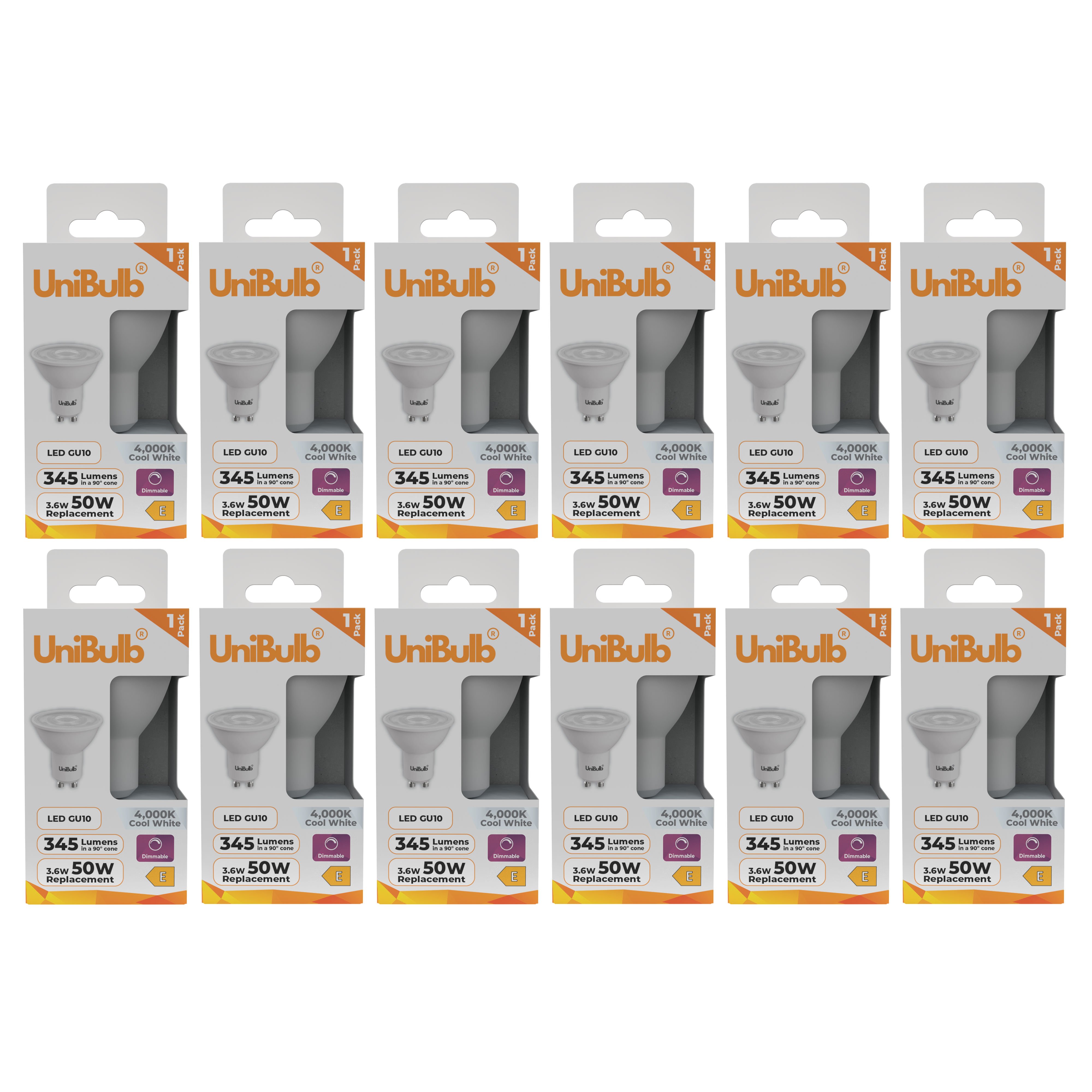 UniBulb 3.6W LED Cool White Dimmable Spotlight GU10 Light Bulb - Pack of 12