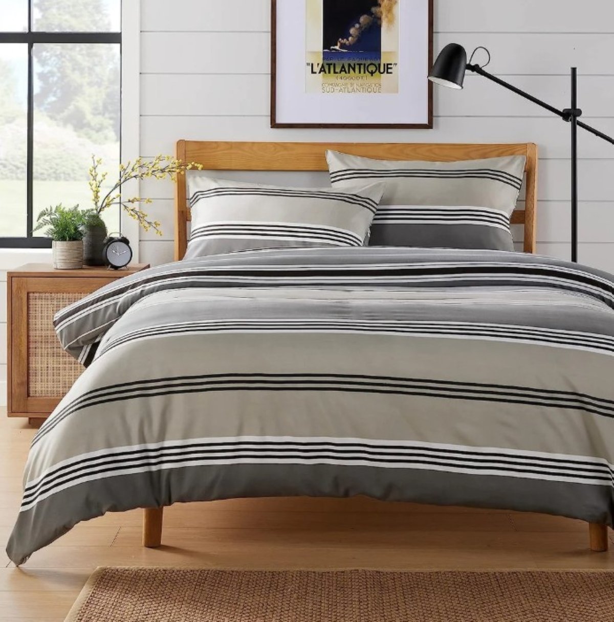 New Edge Blinds Harlow Stripes Printed Grey Duvet Set - Double