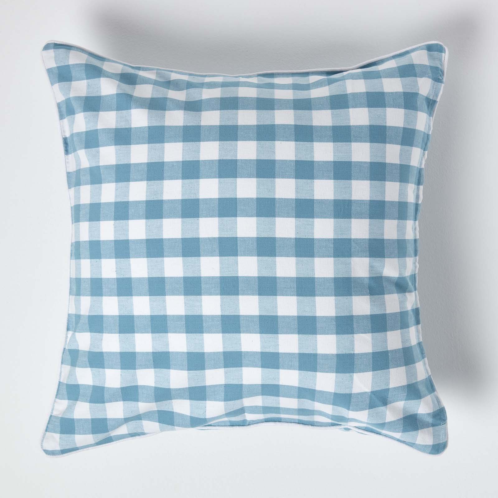 Homescapes Blue Block Check Cotton Gingham Cushion Cover - 60 x 60 cm