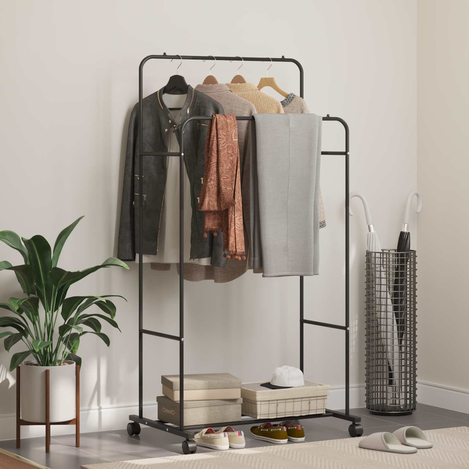 Walplus Clothes Rack Plain - Black - 80 x 53 x 156 cm