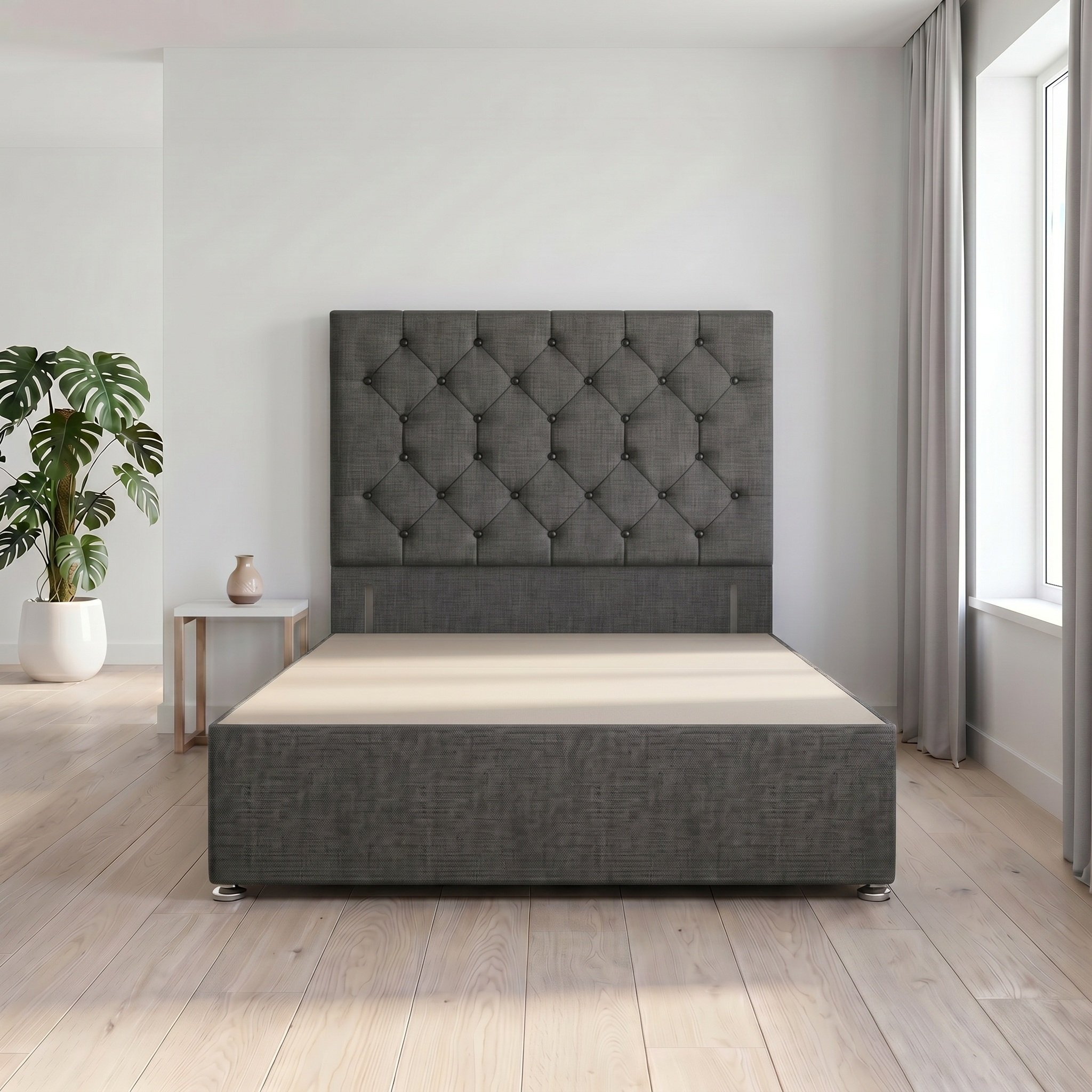 Somnior Diamante Linen 2FT6 Small Single Divan Bed Base - Charcoal
