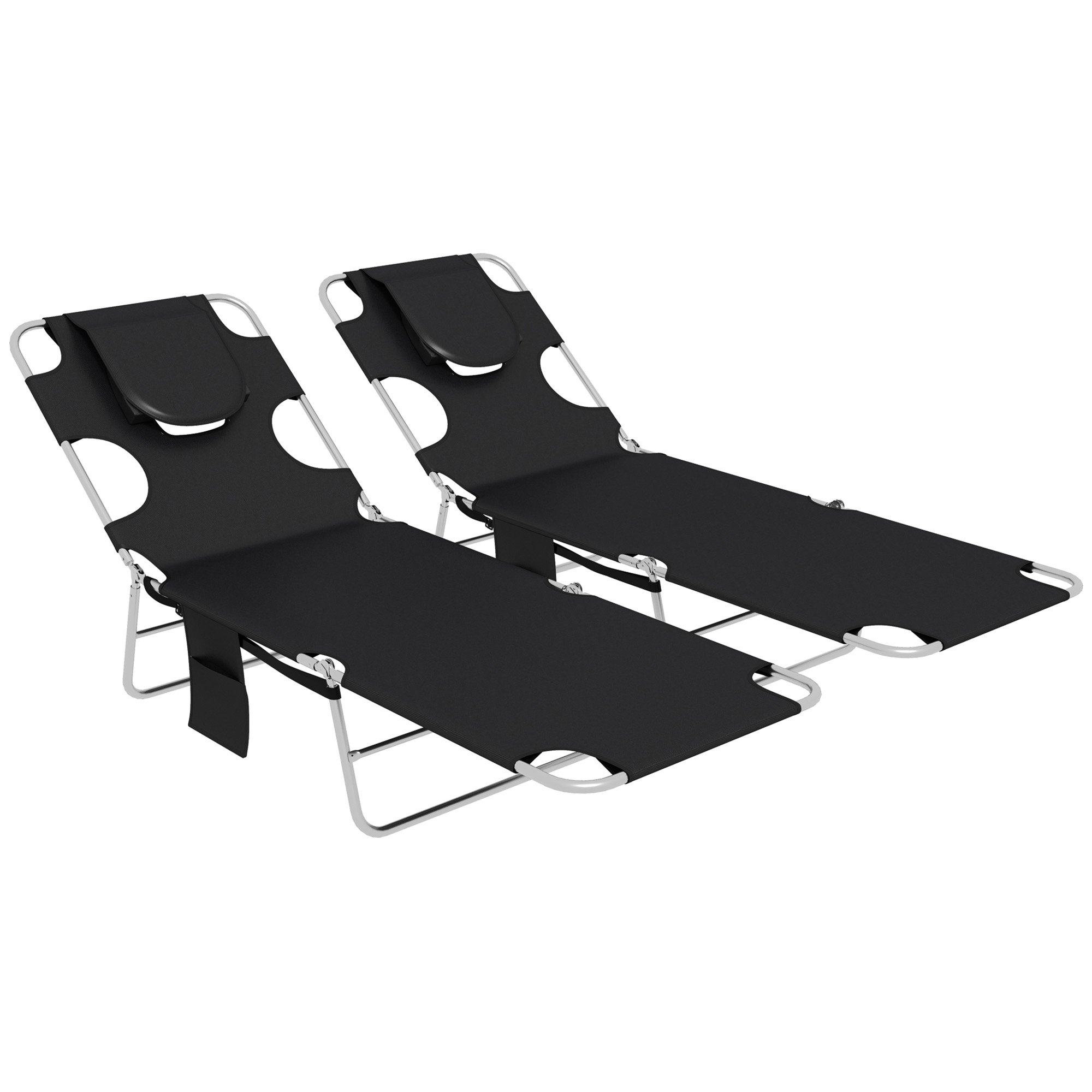 Outsunny Set of 2 Foldable 5 Position Sun Loungers - Black